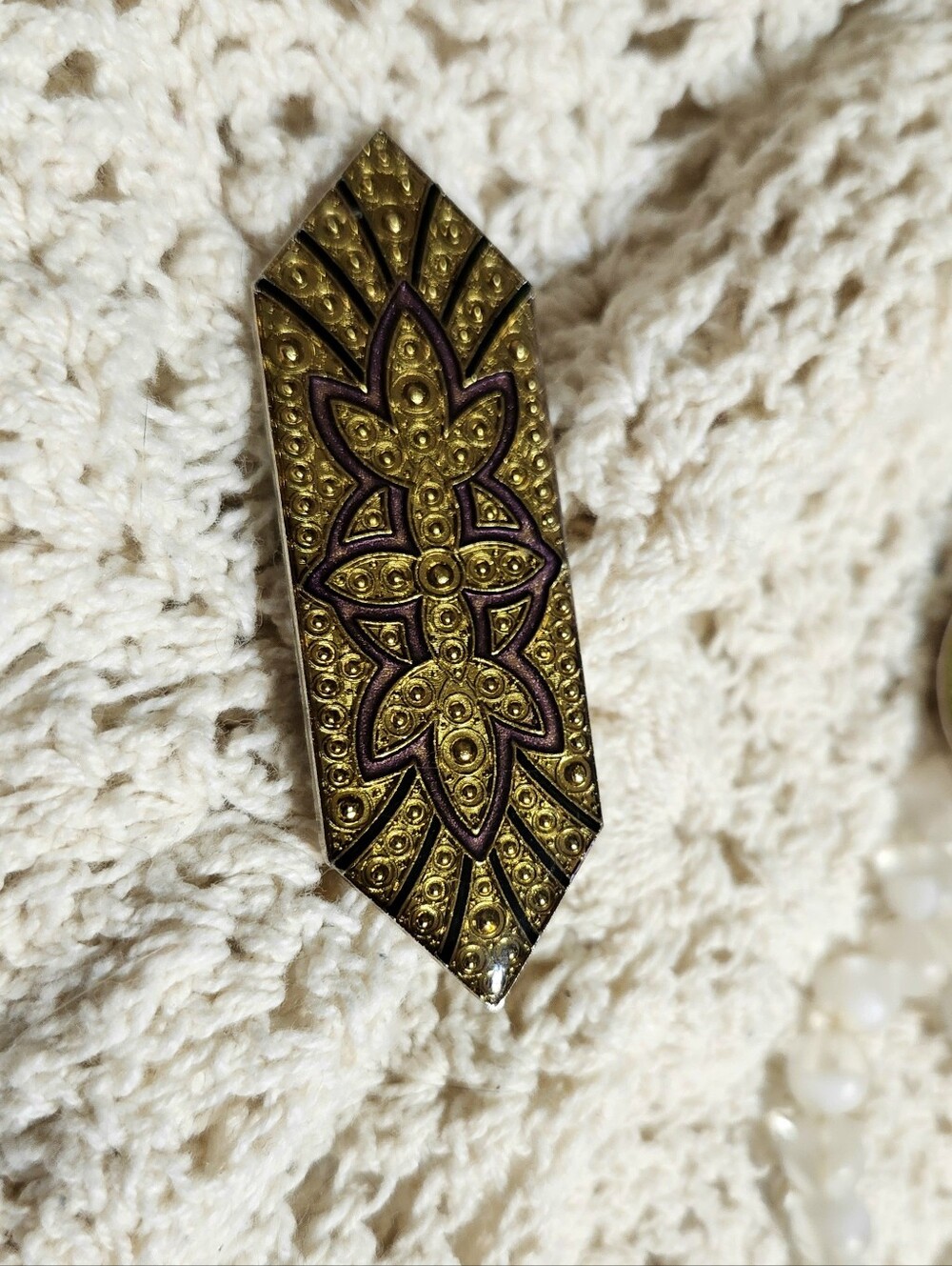 Vintage Gold‑Tone & Plum Enamel Geometric Brooch